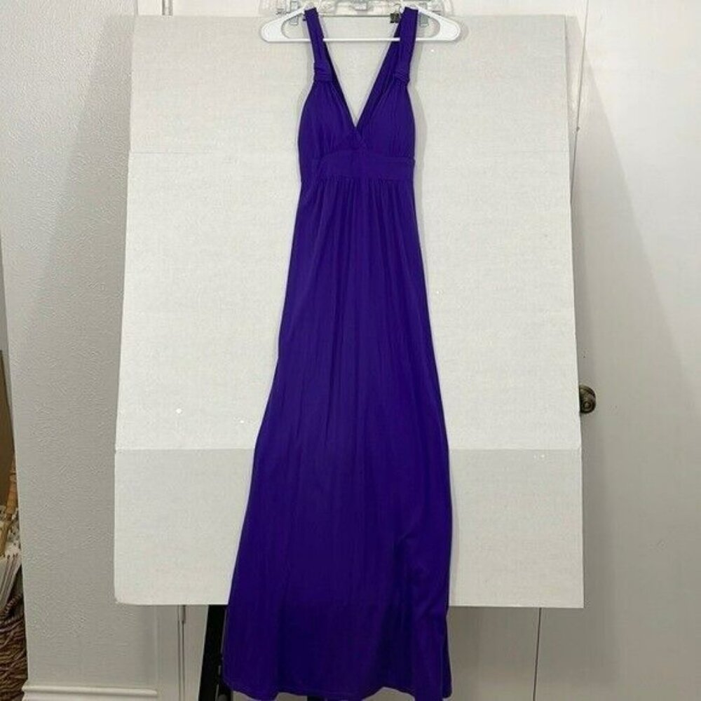 Weavers Maxi Dress, Soft Knit, Padded Top, Criss Cross Back, Purple, Small